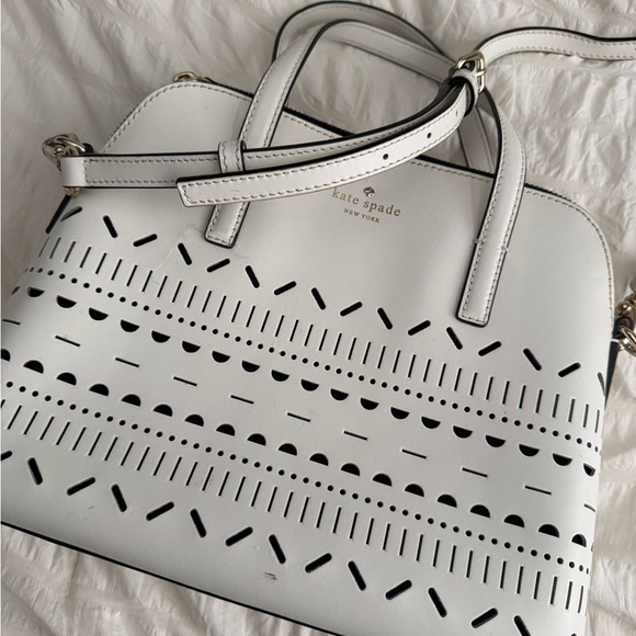kate spade White Perforated Dome Satchel with Black Trim - Picture 3 of 8